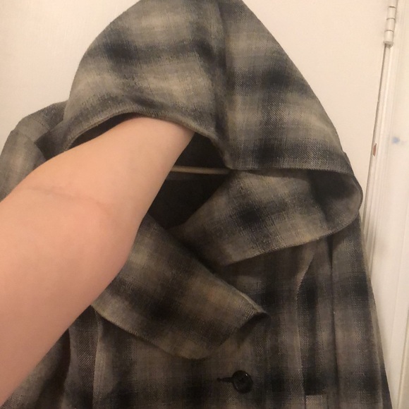 Wool plaid single breasted pea coat - Picture 7 of 8